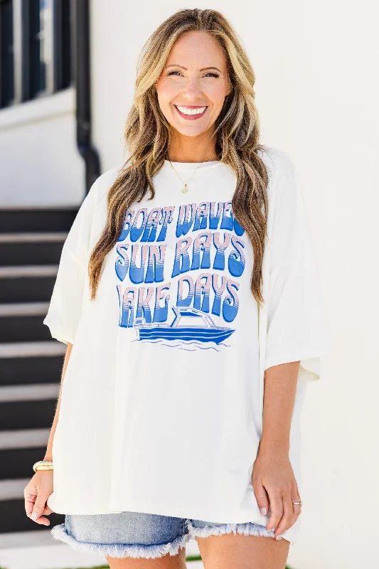 Seasonal Sale Boat Waves & Lake Days Boyfriend Tee, Ivory