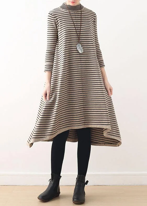 Cool Prices Chic nude striped Sweater outfits DIY high neck daily sweater dress