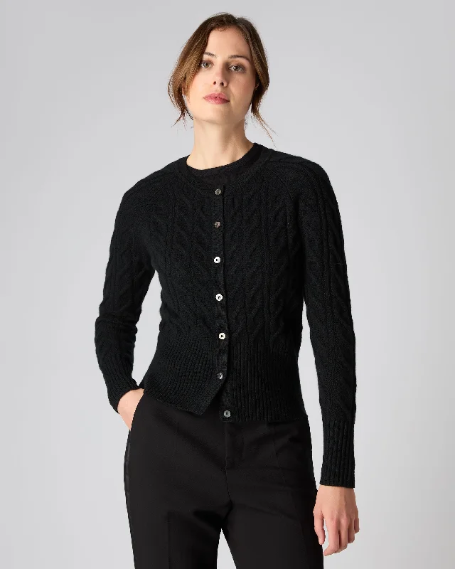 Gorgeous Glamour Collection Women's Cable Cashmere Cardigan Black