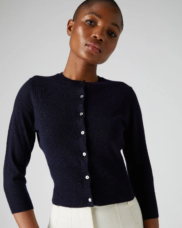 Seize Bargains Women's Darcie Superfine Cashmere Cropped Cardigan Navy Blue