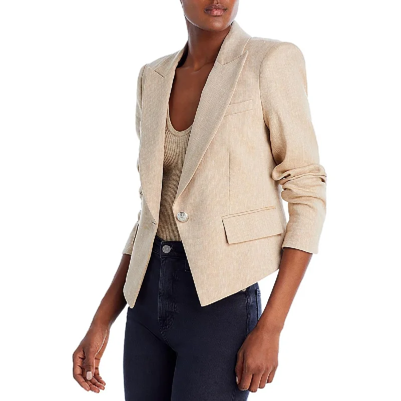 Romantic Flair Womens Linen Blend Office One-Button Blazer