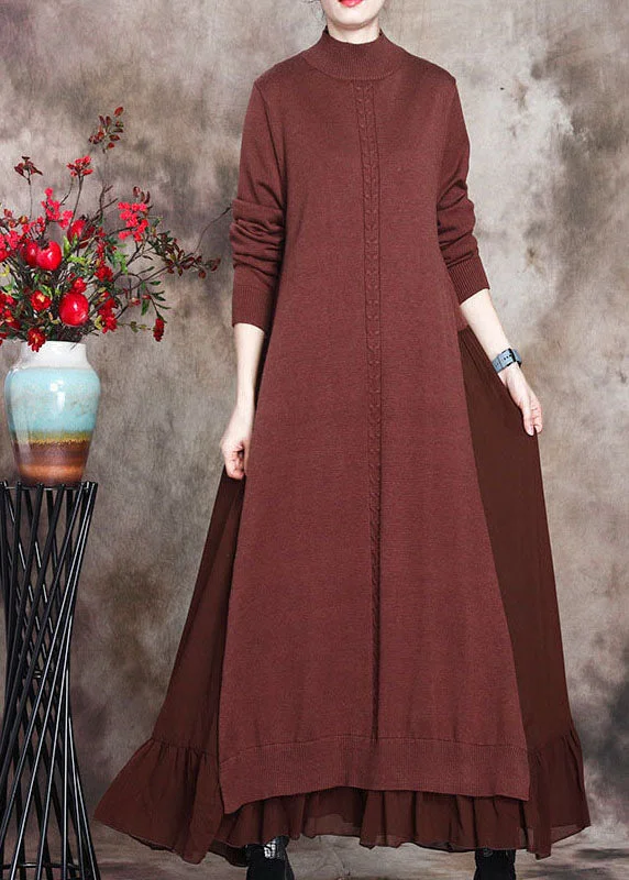 Save On Classic Elegant Styles Women Chocolate Print Patchwork slim fit Fall Sweater Dress