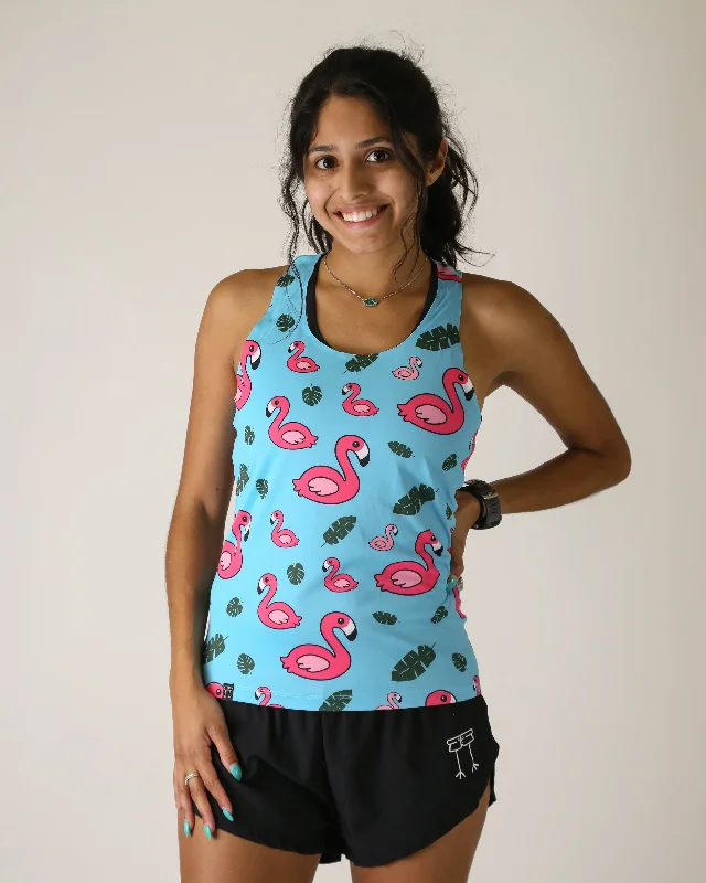 Stylish Savings Women's Blue Flamingo Performance Singlet