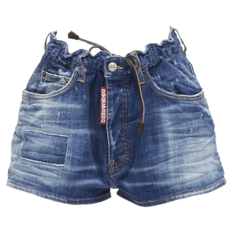 Special Offer For You Dsquared2 logo tag drawstring paperbag bloomer denim shorts hot