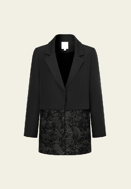 Lighten Up With Nordic Styles Detachable Layered Frayed Lurex Lace-detail Jacket