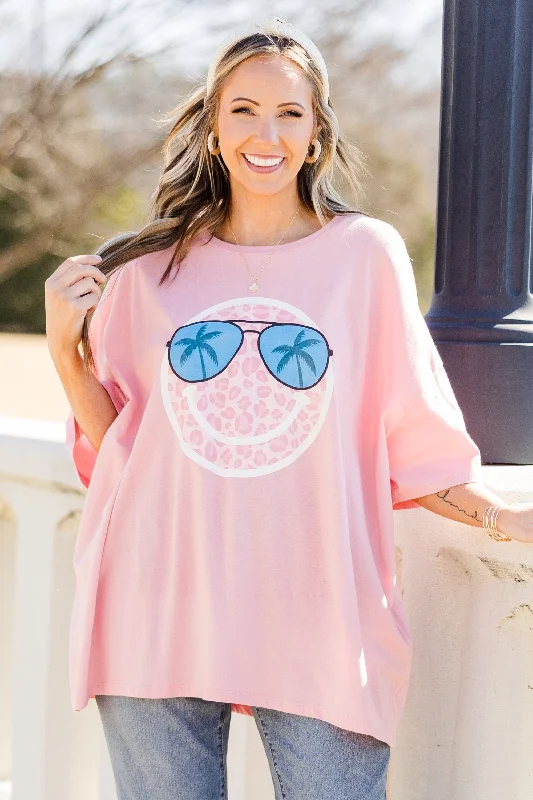 Chic Style Lookout Summer Boyfriend Tee, Dark Pink