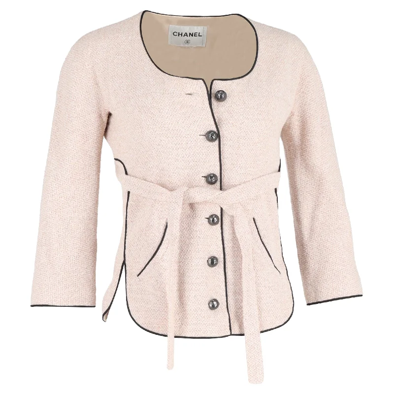 New Season Fashion Preview Chanel Tweed Single-Breasted Belted Jacket in Pink Cotton