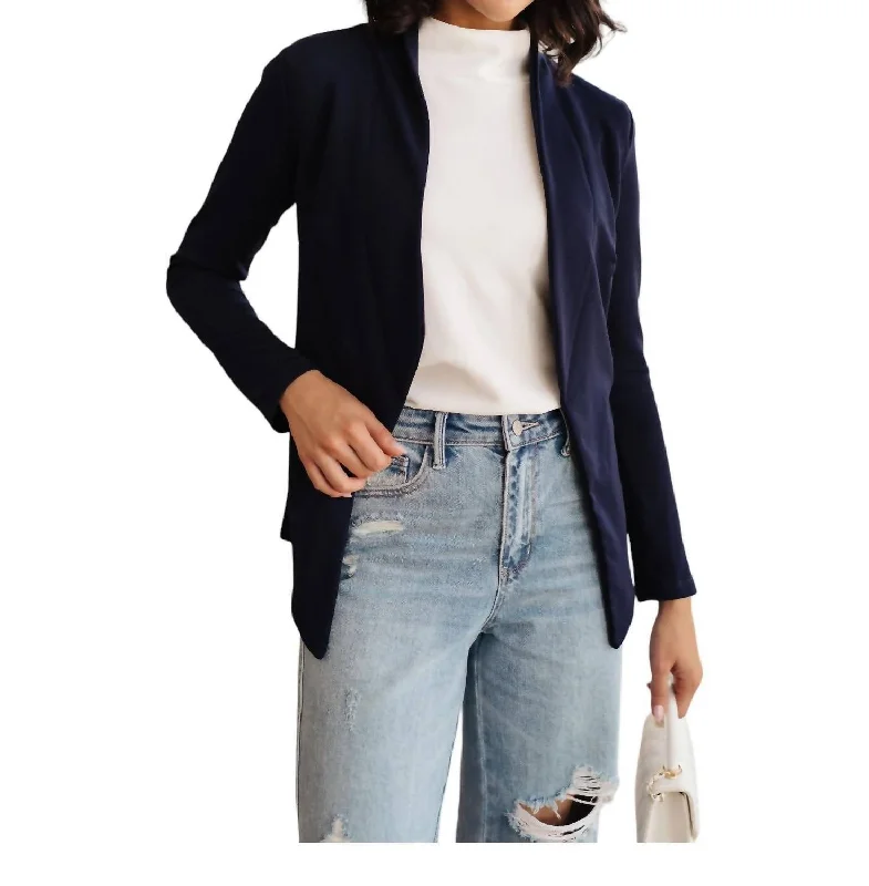 Premium Fashion Fitted Blazer In Navy