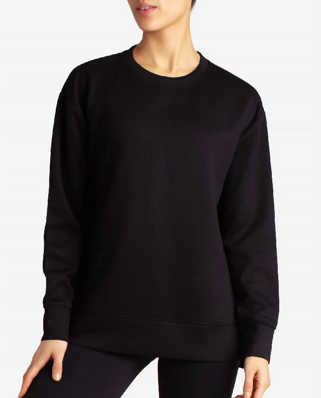 Fashion-Forward Style Scuba Rib Split Hem Tunic Sweatshirt In Black Salt