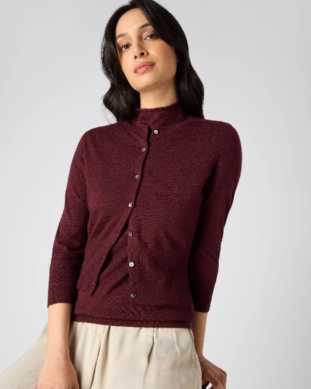 Mega Sale Women's Superfine Cropped Cashmere Cardigan Burgundy Red