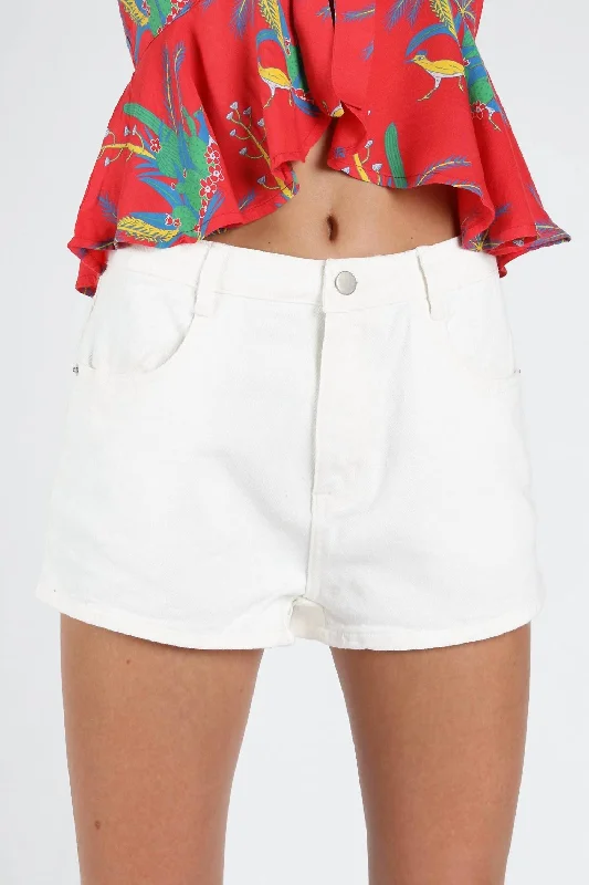 Effortless Chic Apparel Be The Star High Waist Denim Short In White