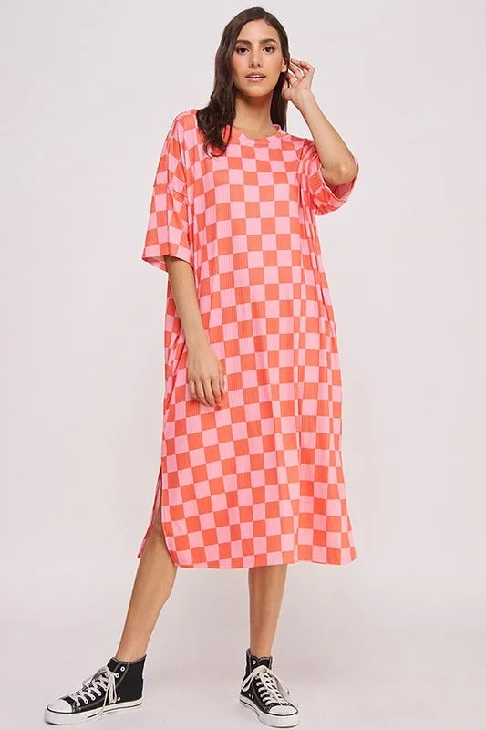 Elevate Your Wardrobe Deena Checkerboard Midi Dress