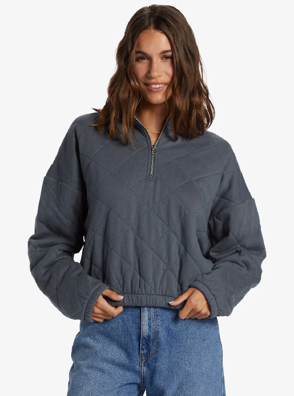 Graceful Movement Bonfire Babe Quilted Fleece Half-Zip Sweatshirt - Turbulence