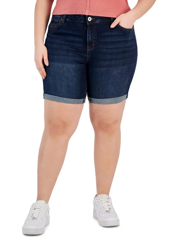 Feminine Elegant Plus Womens Cuffed Denim Bermuda Shorts