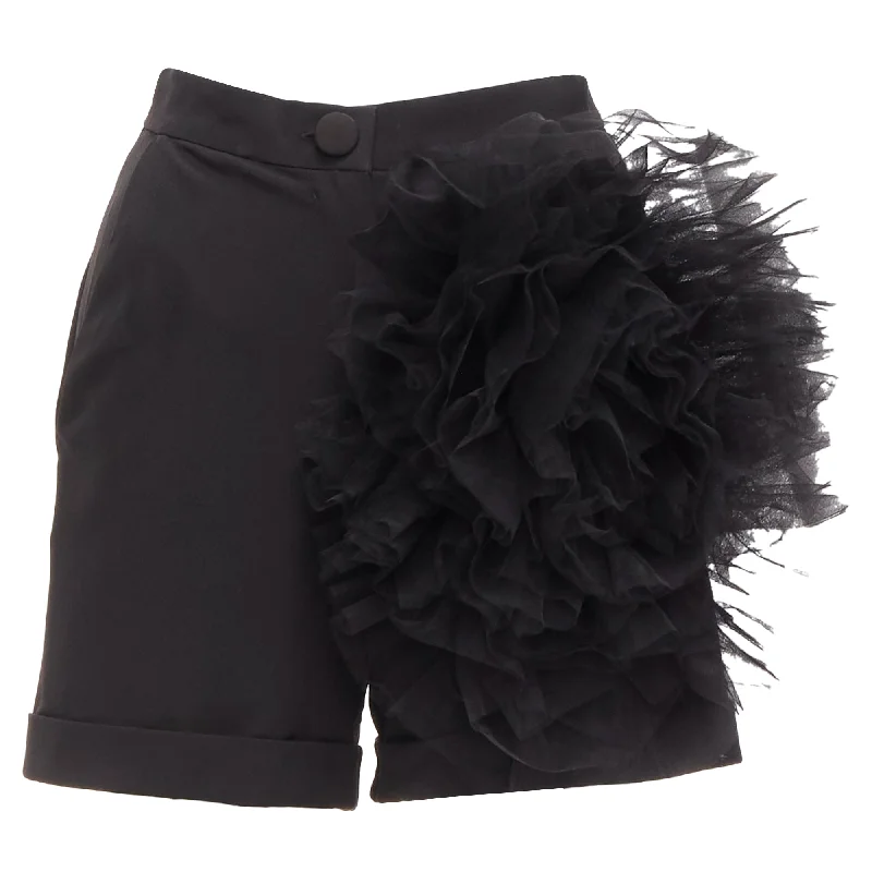 Trend Leading Collection Loulou Studio Oversized Tulle Flower High Waisted Cuffed Shorts