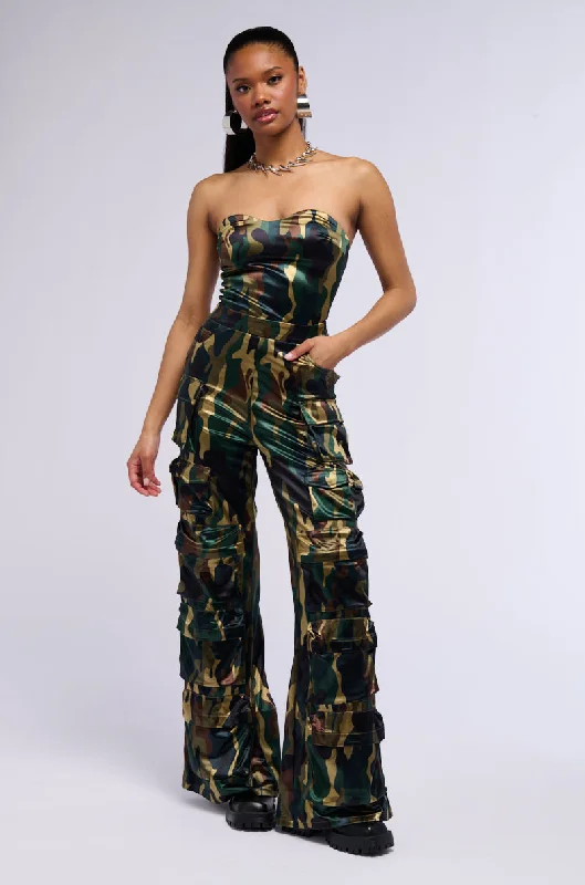 Style Your Wardrobe DONT MESS WITH ME SATIN CAMO JUMPSUIT