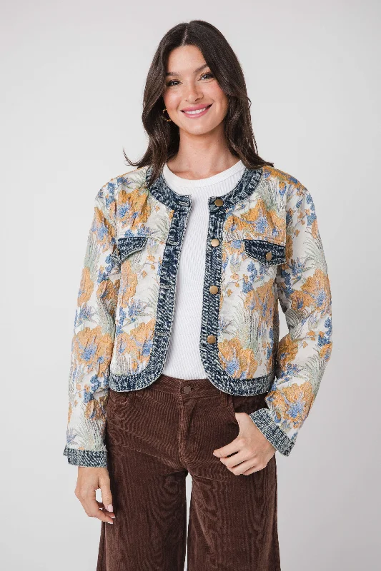 Trendsetting Threads AnnieWear Floral Jacquard Denim Contrast Jacket