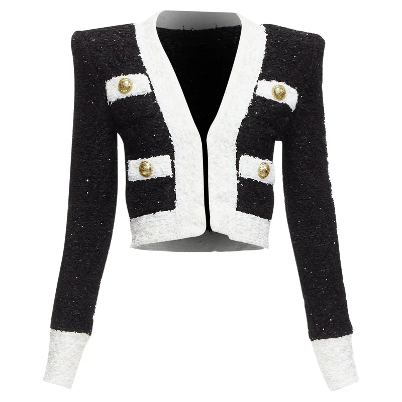 Contemporary Chic Balmain Metallic Tweed 4 Pockets Cropped Blazer Jacket