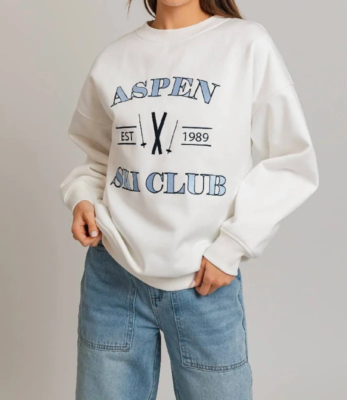 Mid - Week Surprise Aspen Ski Club Fleece Sweatshirt In White