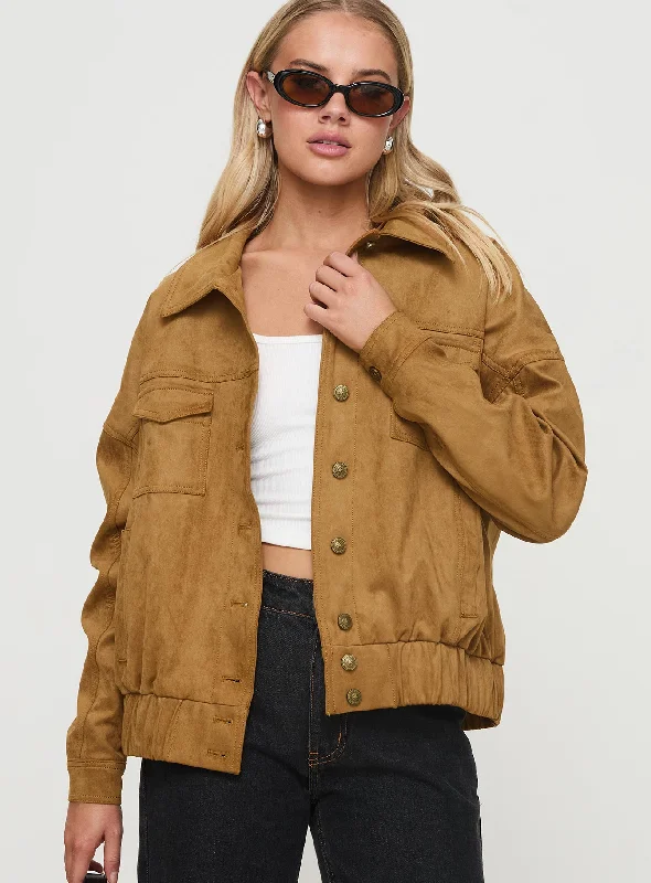 Feminine Elegant Ristretto Faux Suede Bomber Brown