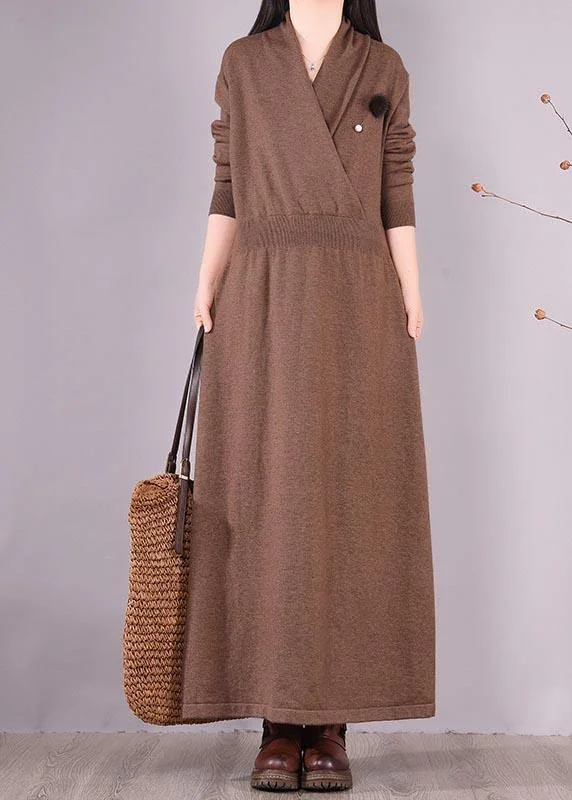 Summer Splash Sale Organic Chocolate Clothes V Neck Asymmetric Dresses Spring Dresses