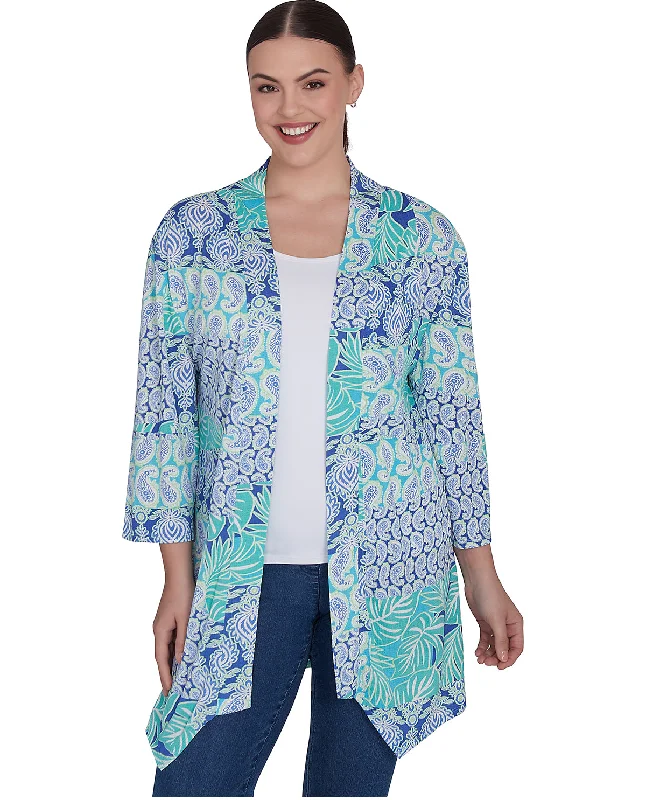 Final Sale Ruby Road Petite Bali Blue Crinkle Knit Cardigan