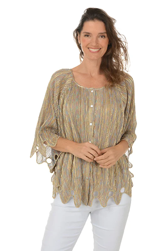 Spring Fashion Mixed Metallic Poncho Blouse