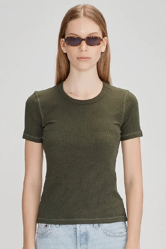 Trend Forward Women's Wear Commoners - Womens Base SS Ribbed Tee, Khaki