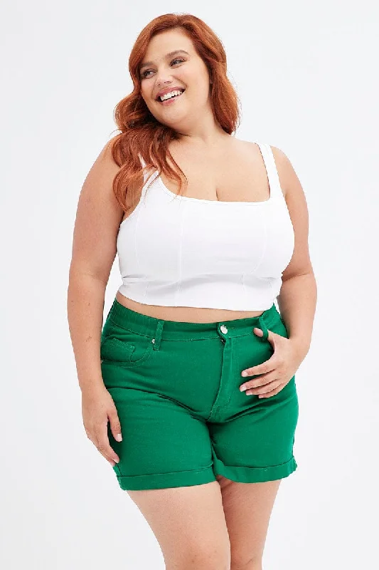 Bid Farewell To The Old Season Green Mom Denim Shorts High Rise