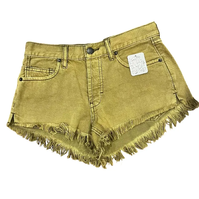 Style Your Wardrobe Women's Frayed Hem Button Fly Denim Shorts In Moss