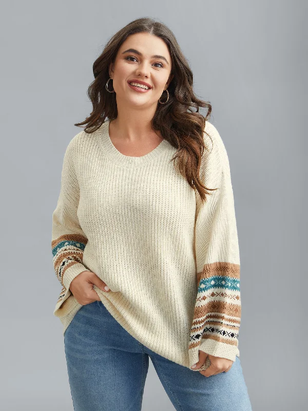 Stylish Savings Round Neck Color-Block Textured Pullover