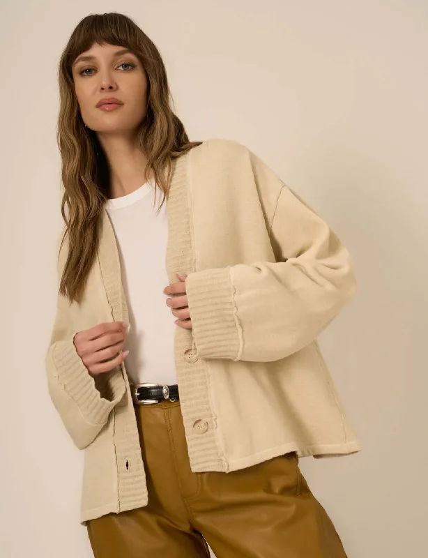 Low Price Special Romy Button Front Cardi, Eggnog