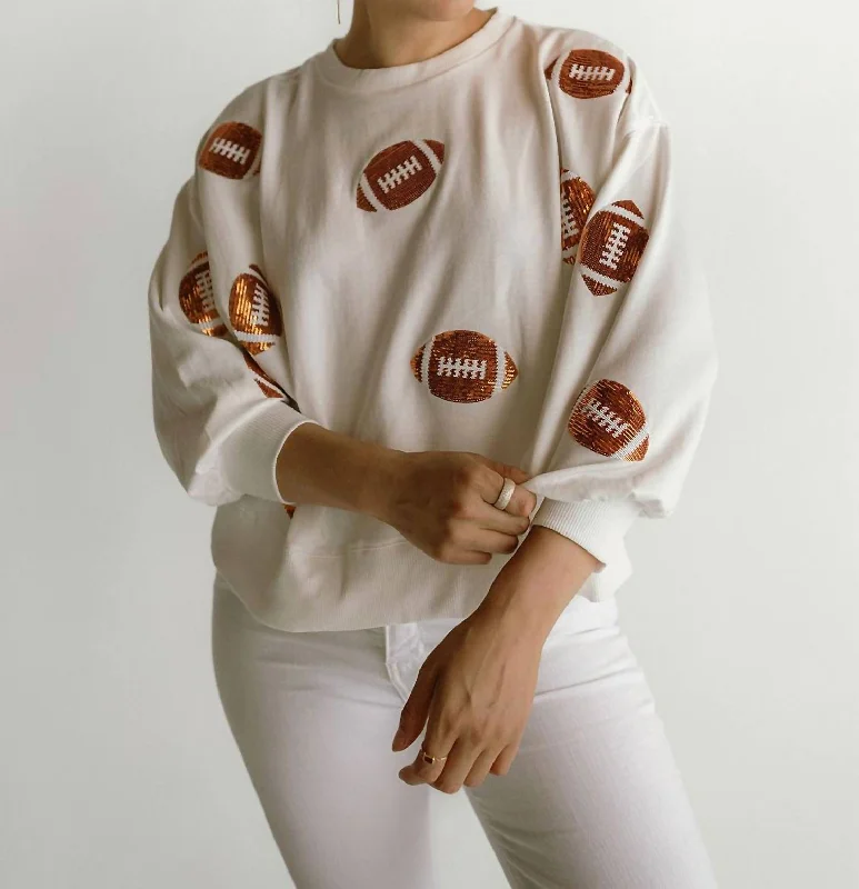 Romantic Detailing Sequin Football Millie Sweatshirt In White, Orange