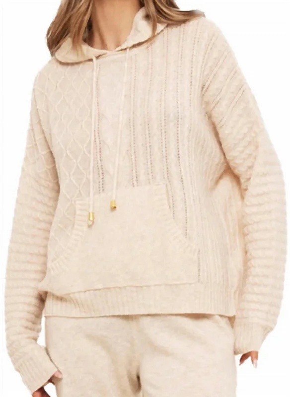 Cutting Edge Fashion Luxe Cable Hoodie In Cygnet