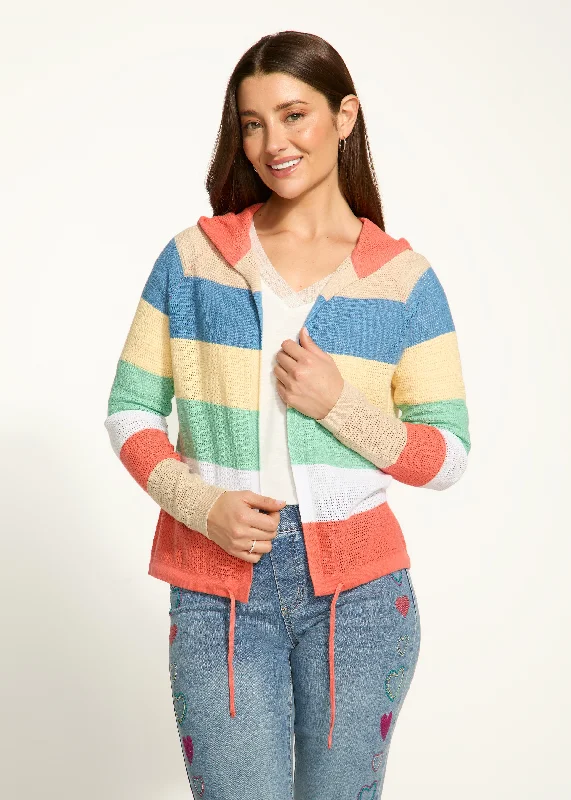 Trendy Styles French Dressing Jeans - Striped Pointelle Hooded Cardigan