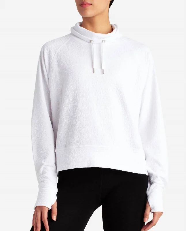 Polished Finish Textured Pullover Sweatshirt In Bright White