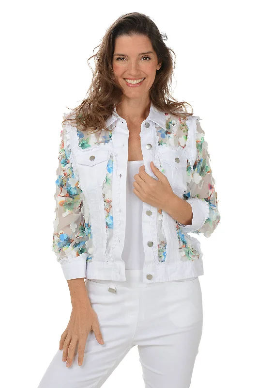 Style Upgrade White Flower Petal Sheer Denim Jacket