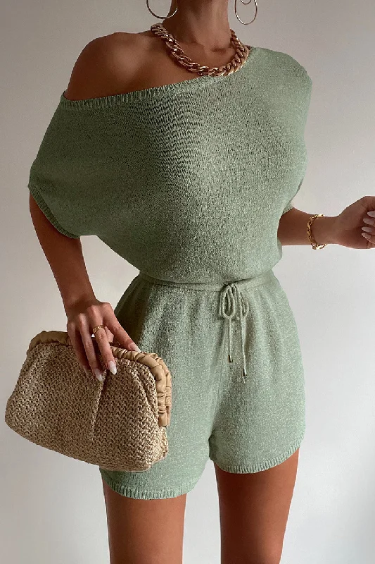 Chic And Trendy MIAMI KNIT PLAYSUIT - SAGE