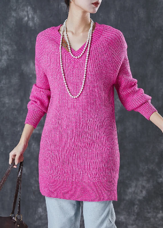 Chic Outfits Handmade Rose V Neck Silm Fit Knit Dress Winter