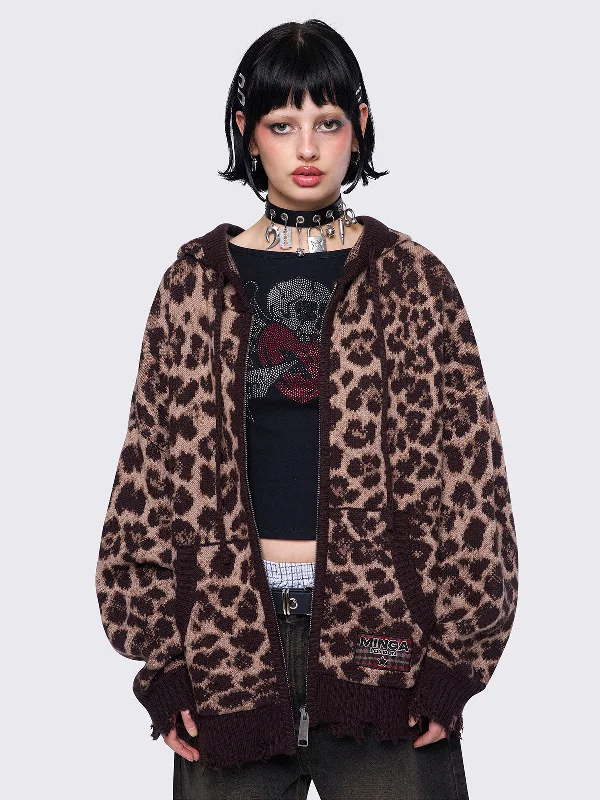 Clearance Sale, All Cheap Leopard Knitted Zip-Up Hoodie