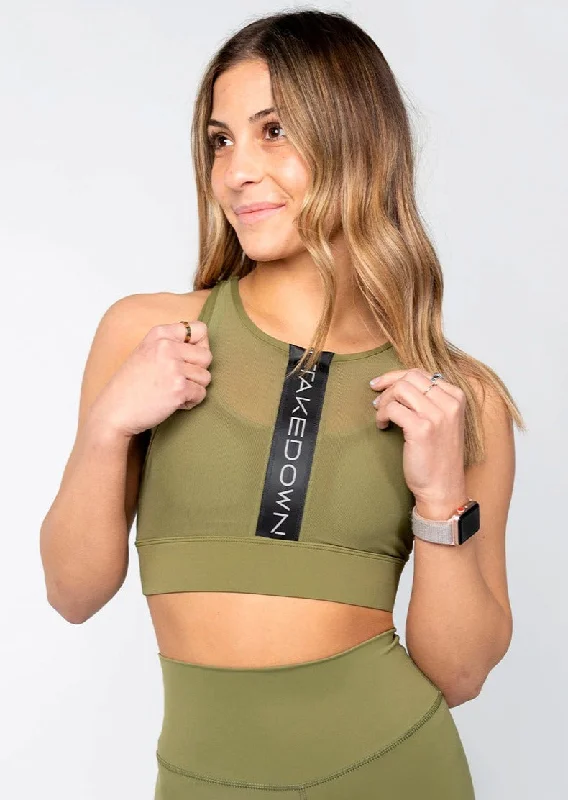 Trendy Women’S Wear Energy Zip Sports Bra Army Green