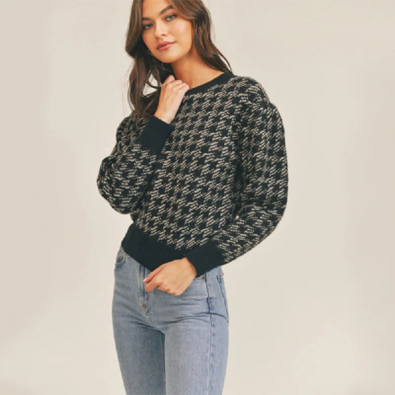 Essentials On Sale Houndstooth Check Sweater (Black + White)