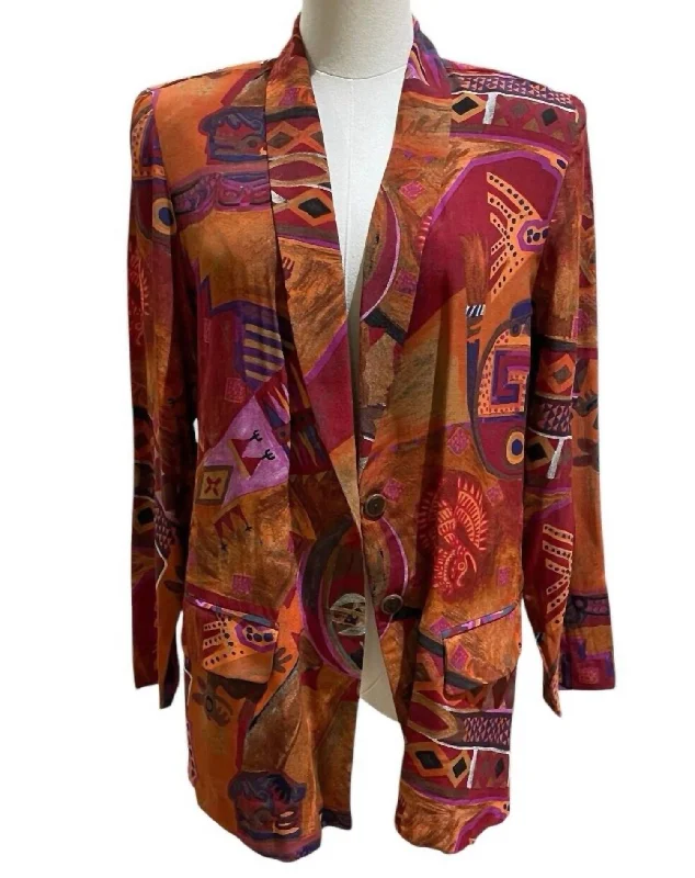 Unbeatable Deals Abstract Print Long Sleeve Blazer In Multicolor