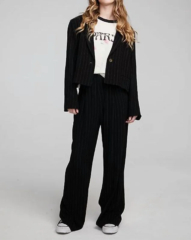 Seasonal Trend Santana Pinstripe Blazer In Black With White Pinstripe