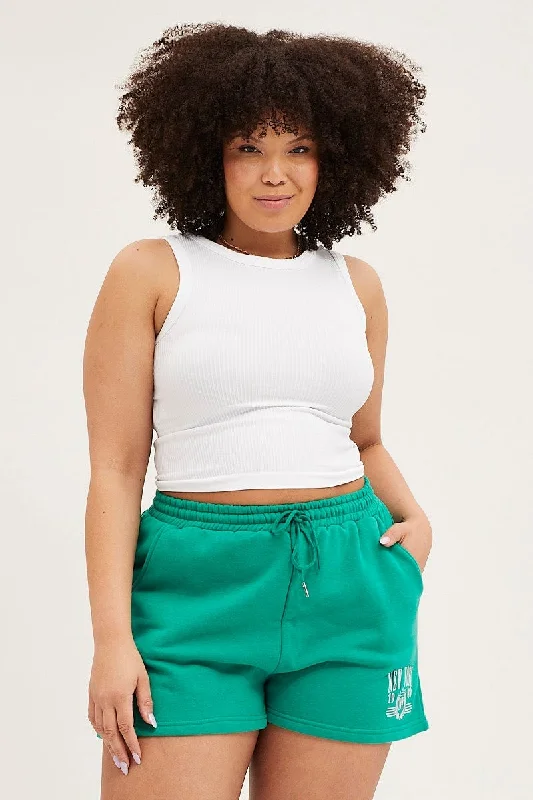 Vintage Style Clothing Sale Green Track Shorts High Rise Elastic Waist