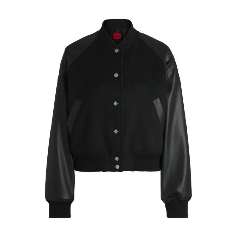 Trend Forward Threads For Her Cropped bomber jacket with faux-leather sleeves