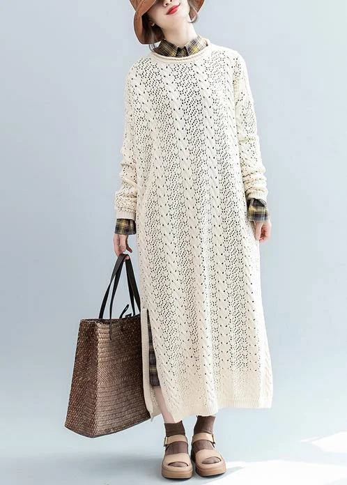 End Of Season Sale For Spring beige Sweater weather Street Style o neck hollow out Mujer knit dresses