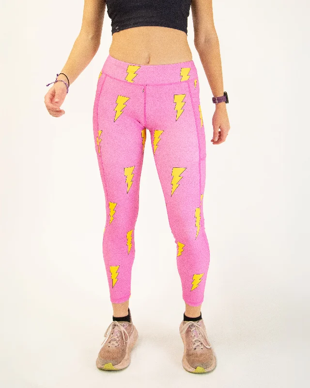 Floral Style Women's Pink Bolts Leggings