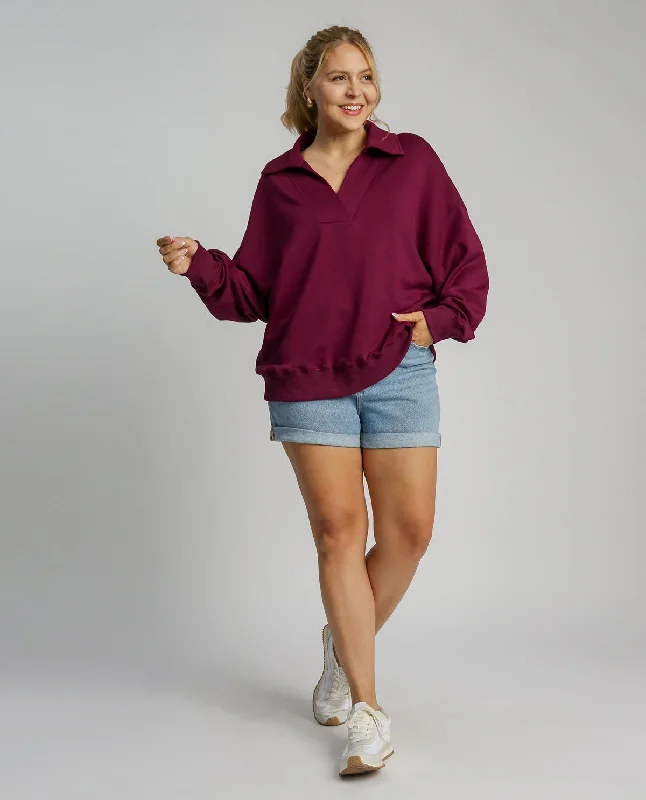 Dive Into Trendy Styles Plus V-Neck Collared Polo Sweatshirt