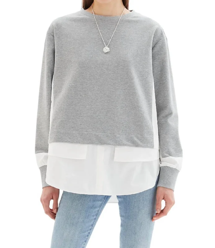 Seasonal Trends Melissa Mixed Media Sweatshirt In Heather Grey